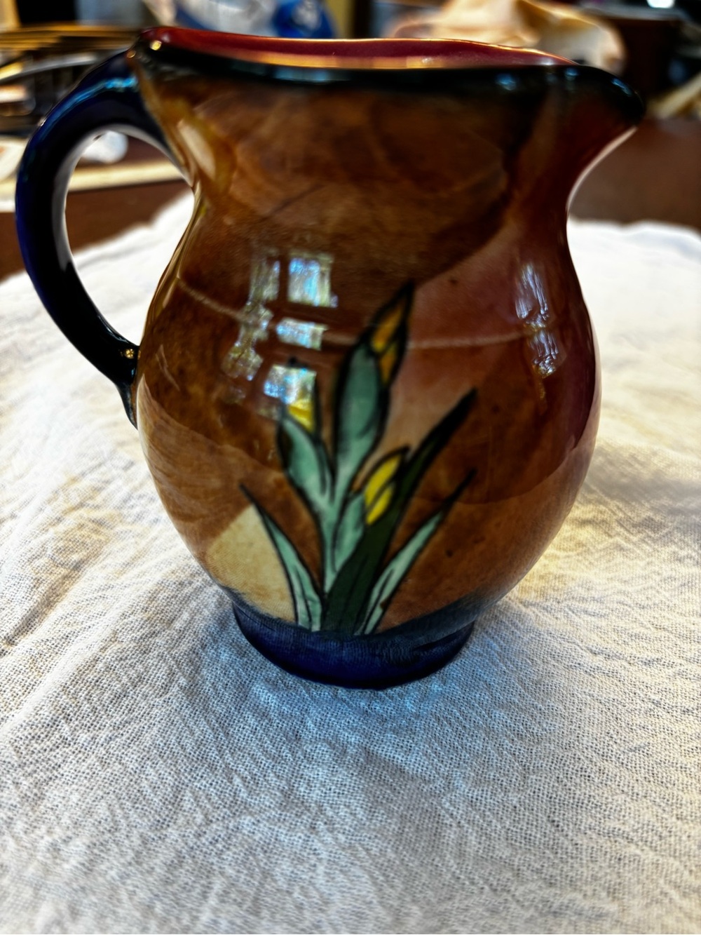 H&K Turnstall Hand-Painted “IRIS”  Small Pitcher Floral Detail. Signed.